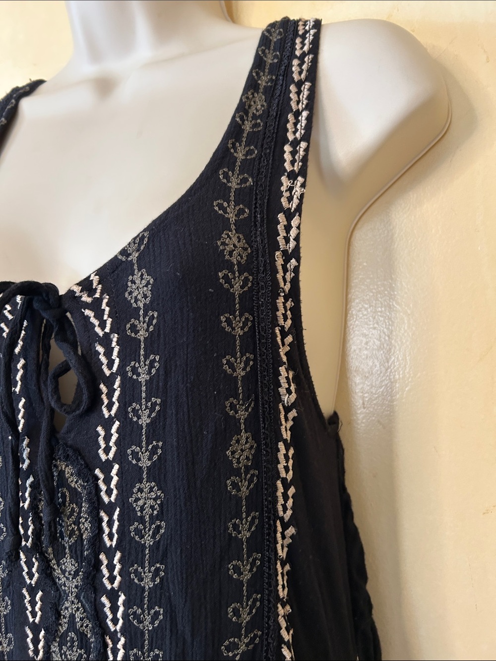 Free People Black Mini Tank Dress with White and Tan Embroidery size S - Picture 5 of 15